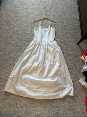 White Cotton Spaghetti Strap Midi Dress